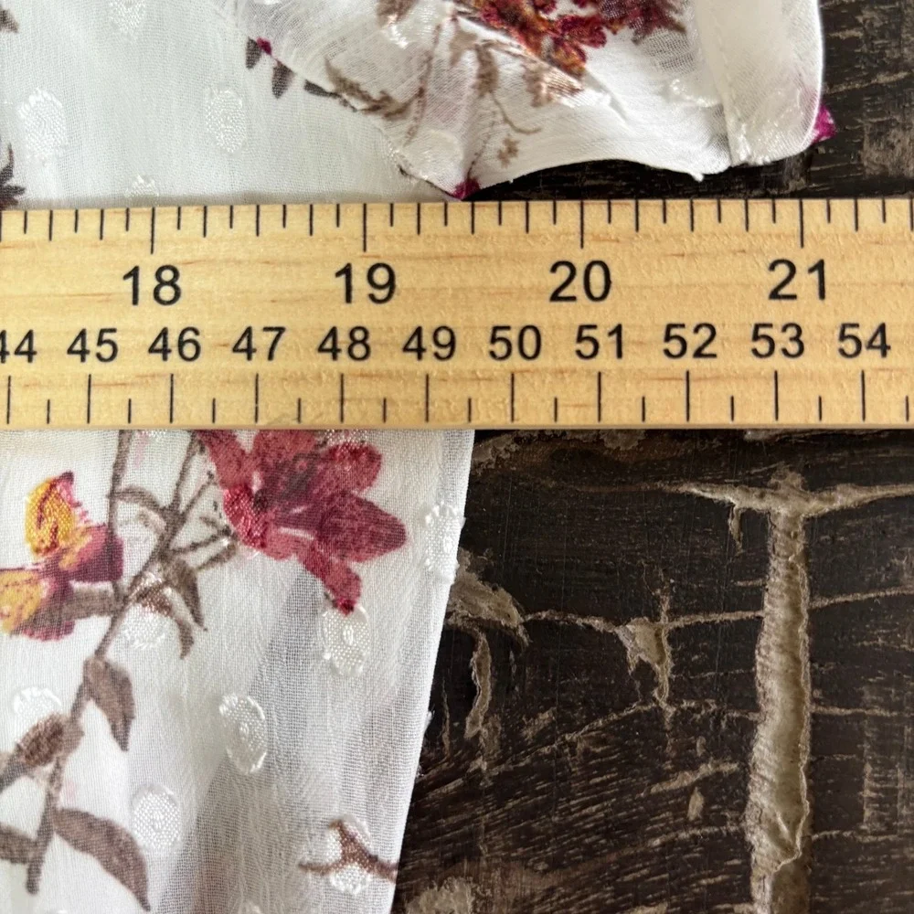 Tamara‎ H Floral Butterfly Boho Fairy Swiss Dot Blouson Top White S Tie Sleeve - Picture 8 of 12